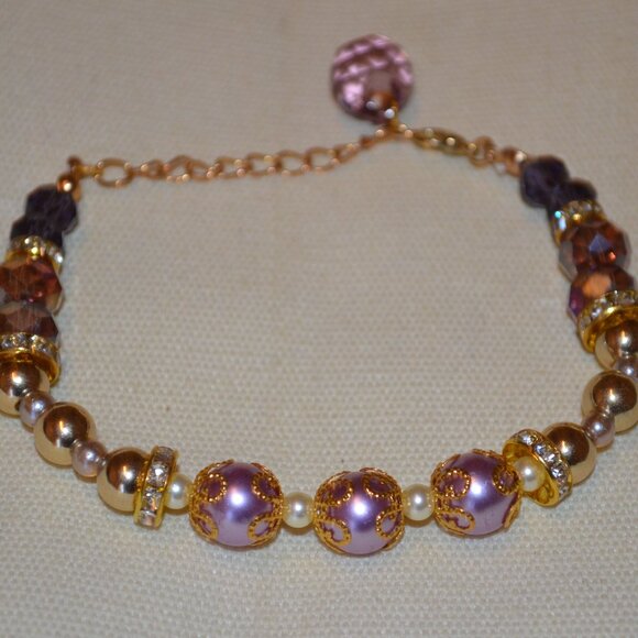 Handmade Purple Gold Plated Bracelet with Lobster Clasp - Picture 4 of 10